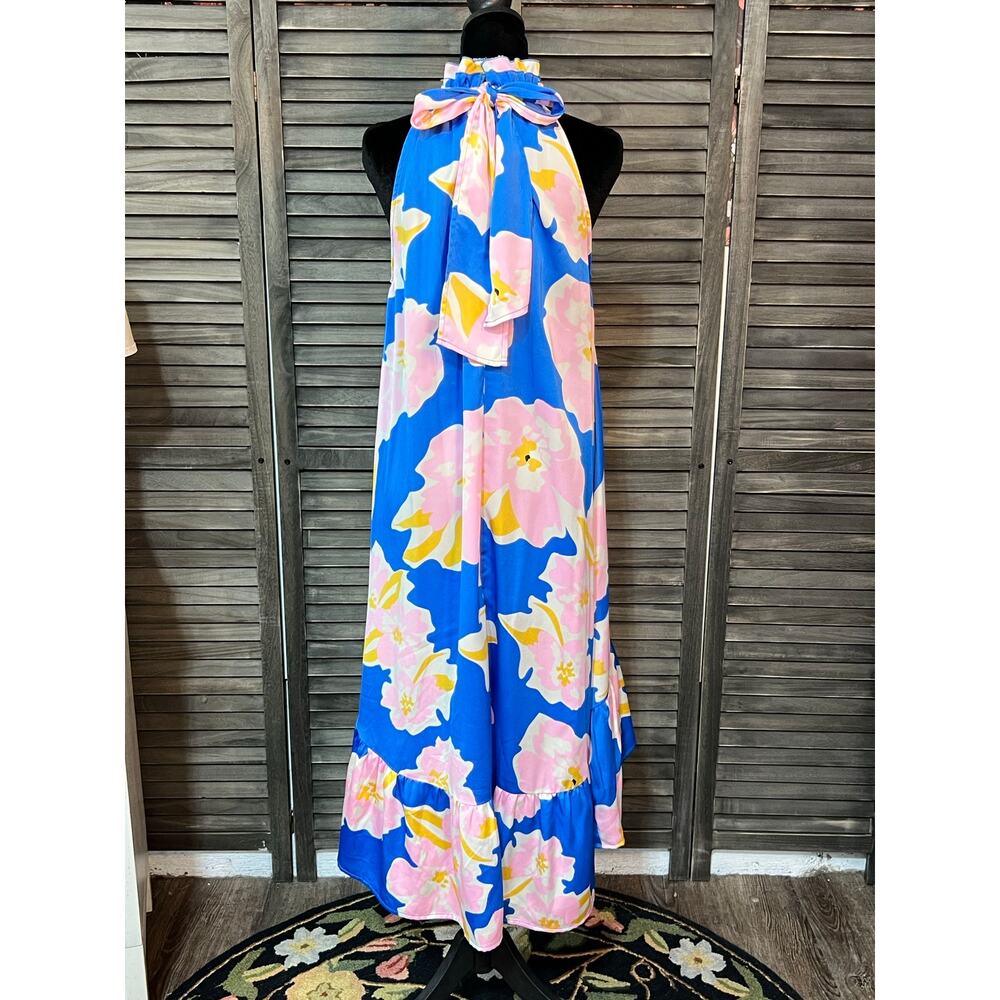Umgee Blue Pink Tropical Floral Hi-Low Resort Vacation Maxi Dress NWT Large - Picture 3 of 8